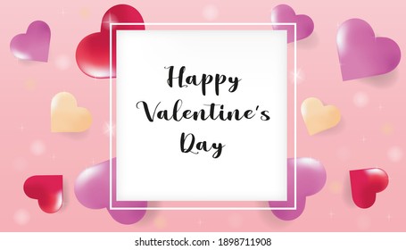 Valentine's day concept. Background with red, pink, yellow hearts with text. Sale banner or greeting card. Vector illustration.