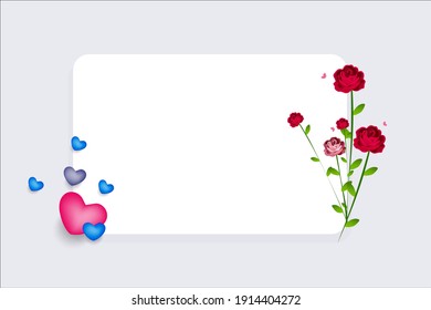 Antecedentes del concepto de San Valentín. flores rojas y corazón en un marco cuadrado. Feliz Día de San Valentín.
