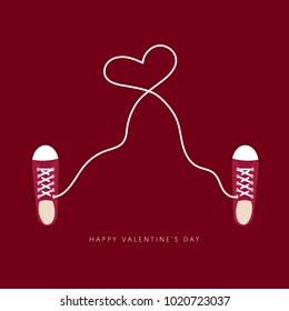 Valentine's day concept background, shoes lace in heart shape, vector illustration