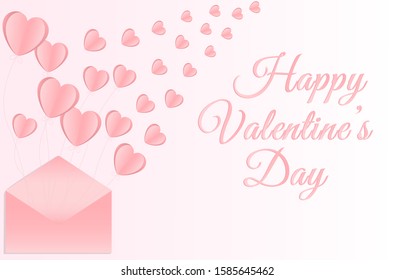 Valentines day concept background. Vector illustration. Pink paper hearts on pastel Pink envelope on pink background. Cute love sale banner or greeting card