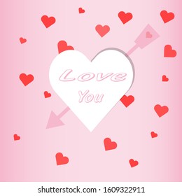 Valentine's day concept background. Vector postcard red and pink paper hearts with white heart frame.  Birthday greeting card design.