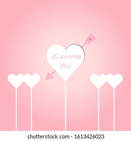 Valentine's day concept background. Vector postcard pink paper hearts with white heart frame.  Birthday greeting card design.