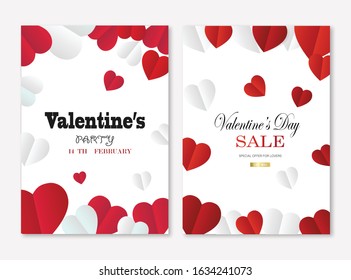 Valentine's day concept background. Vector illustration. 3d red and white paper hearts. Cute love sale banner and Valentine Party