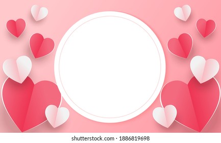 Valentine's day concept background. Vector illustration. red and pink paper hearts. Cute love banner or greeting card.