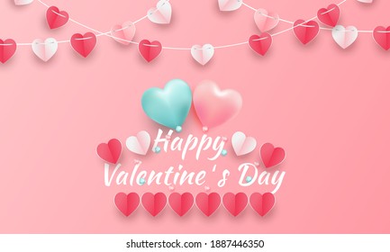 Valentine's day concept background. Vector illustration. red and pink paper hearts. Cute love banner or greeting card.