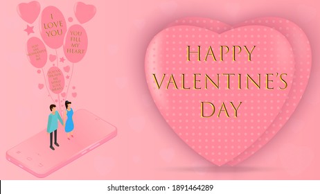 Valentine's day concept background. Vector illustration of valentines day. The concept of love through mobile phones. Cute love sale banner or greeting card