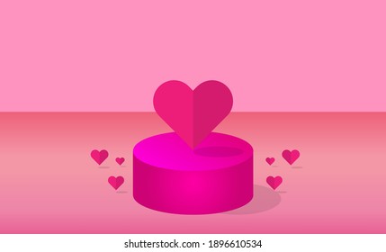 Valentins Tageskonzept Hintergrund. Vektorgrafik. 3D-rote und rosafarbene Papierherzen mit weißem quadratischem Rahmen. Cute-Liebesverkauf-Banner oder Grußkarte