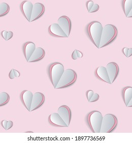 Valentine's day concept background. Vector illustration. 3d pink paper hearts.