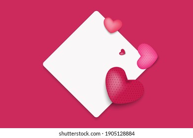 Valentine's Day concept background. Vector illustration. Red and pink hearts with frame.
