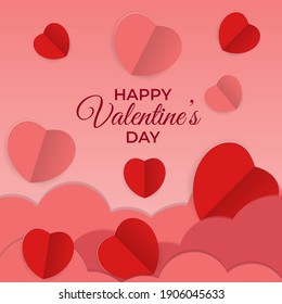 Valentine's day concept background. Vector illustration. 3d red and pink paper hearts. Cute love sale banner or greeting card