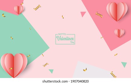 Valentine's day concept background. Vector illustration. Pink paper hearts with square frame.