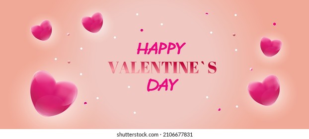 Valentine's day concept background. Vector illustration. 3d pink hearts. Cute love sale banner or greeting card