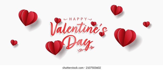 Valentine's day concept background. Vector illustration. Cute love sale banner or greeting card. 3d red and pink paper hearts with white square frame.