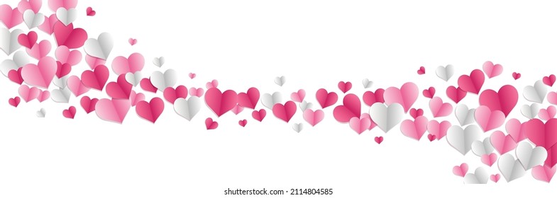 Valentine's day concept background. Vector illustration. 3d white and pink paper cut hearts frame or border. Cute love sale banner or greeting card for wedding, love, valentine's day background.