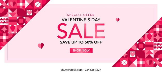 Valentine's day concept Background. Vector illustration. 3d red, pink and green paper hearts with frame on geometric background. Cute love sale banners or greeting cards