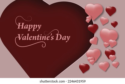Valentine's day concept background. Vector illustration. 3d red and pink paper heart with. Cute sale banner or greeting card