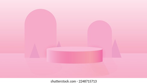 Valentine's day concept background. vector illustration podium decorated with geometry. sweet and pink with Round pedestal. Cute love sale banner or greeting card