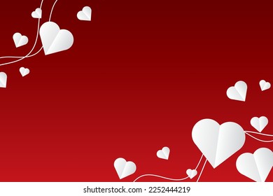 Valentine's day concept background. Vector illustration. 3d red and pink paper hearts with white square frame. Cute love sale banner or greeting card
