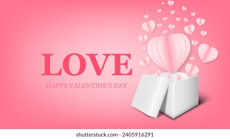 Valentine's day concept background. Vector illustration. 3d pink paper cut hearts frame or border. Cute love sale banner or greeting card on pink background.