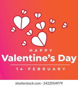 Valentine's day concept background. Vector illustration. red and pink paper cut hearts with white clouds. Cute love banner or greeting card.