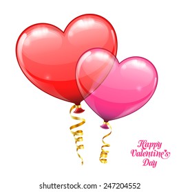 Valentine's Day Concept with Balloons in the form Heart. Vector isolated on white background.