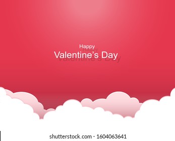 Valentine's day concept banner. Clouds with light ray and red background. Romantic greeting card. vector illustration.