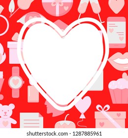 Valentines day concept banner with love icons in flat style