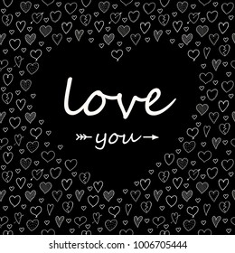 Valentine's Day - concept of card with hand drawn hearts. Vector.