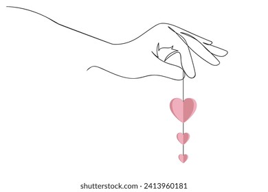 Valentines day concept card, vector illustration. Hand with paper hearts