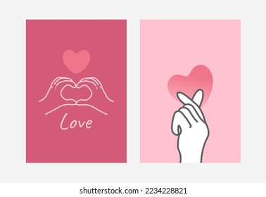 Valentine's day concept cards set. Finger love symbol. Happy Valentines Day. I love you hand gesture.