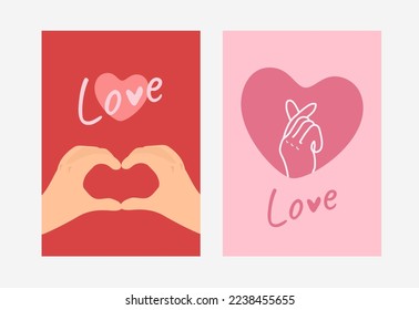 Valentine's day concept cards set. Finger love symbol. Happy Valentines Day. I love you hand gesture.