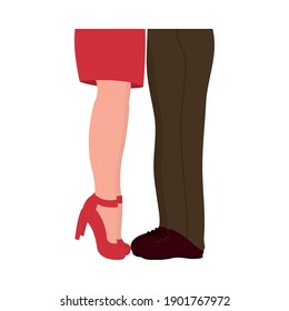 Valentines day concept, couple feets standing while they are kissing over white background, colorful design, vector illustration