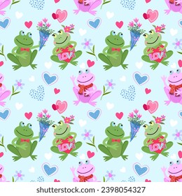 Valentines day concept cute frog with heart shape seamless pattern for fabric textile wallpaper gift wrap paper background.