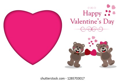 Valentine's day concept with Cute teddy Bear clutching a red heart in its arms on white background for an anniversary or valentine's celebration ,copy space,Vector illustration ep10.