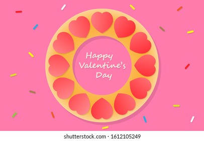 Valentine's day concept donut of love on pink background vector illustration
