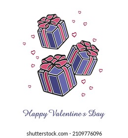 Valentine's Day concept, fireworks gifts from the heart with love, lilac fashion colors, pink bows, happy Valentine's Day. For Loved Ones