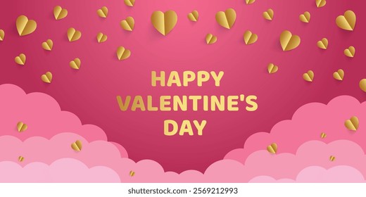 Valentine's Day concept frame. Vector illustration. 3d pink and white paper hearts on a geometric background. Cute love sale banner or greeting card	