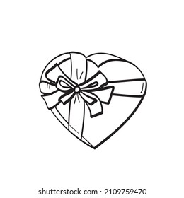 Valentine's day concept, a gift in a heart box with a bow. Sketch. Vector illustration.