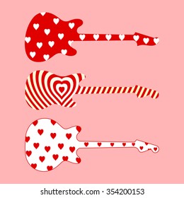 Valentine's Day concept guitar silhouettes. Heart pattern finish guitar collection on pink background. Vector illustration