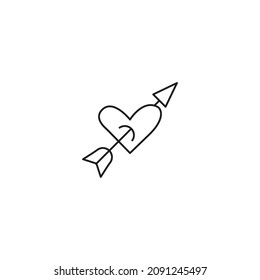 valentine's day concept. hand drawn doodle outline element for valentine's day. heart with cupid's heart. isolated vector illustration on white background