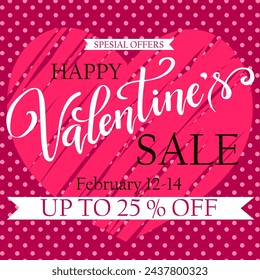 Valentine`s day concept, heart and hand written lettering vector illustration.