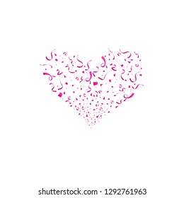 Valentines day concept. Heart shape. Red Heart confetti burst isolated