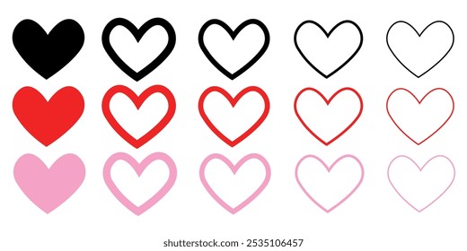 Valentine's Day concept. Heart vector icons. Vector set heart shape. Love passion concept. Romantic design. Hearts in the white background. Vector illustration.