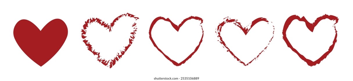 Valentine's Day concept. Heart vector icons. Vector set heart shape . Love passion concept. Romantic design. Red hearts in the clear background. Vector illustration.