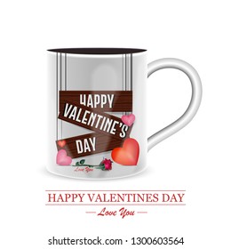 Valentine's day concept with hearts and cup, greeting card, banner, poster, flyer template. Logo with sample text. Cafe menu, advertisement. Vector illustration. - Vector