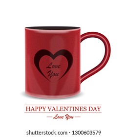 Valentine's day concept with hearts and cup, greeting card, banner, poster, flyer template. Logo with sample text. Cafe menu, advertisement. Vector illustration. - Vector