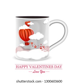 Valentine's day concept with hearts and cup, greeting card, banner, poster, flyer template. Logo with sample text. Cafe menu, advertisement. Vector illustration. - Vector