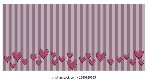 Valentine's day concept. illustration decoration with heart symbols. Heart icon decoration on pink strip background. banner design, Valentine background, heart decorations. 