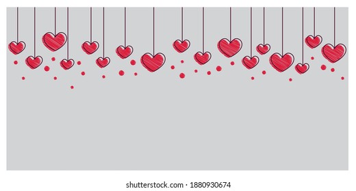 Valentine's day concept. illustration decoration with heart ornaments. Heart icon decoration on gray background. banner design, Valentine background, heart decorations. 