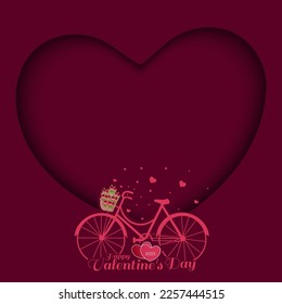 Valentine's Day concept. Illustration of Love and Valentine's Day Greeting Card. Rose bouquet on pink bicycle.
